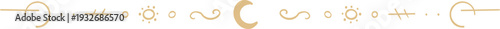 Ornate celestial golden elegant divider, star line separator. Minimal line esoteric decoration with moon,sun