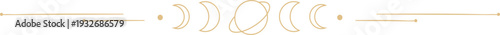 Ornate celestial golden elegant divider, star line separator. Minimal line esoteric decoration with moon,sun