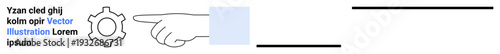 Hand pointing at a simplistic gear icon, representing interaction, choice, creativity, process, configuration, teamwork, and innovation. Ideal for business guides technology user interfaces