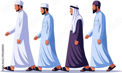 Stately procession of men in traditional long tunics walking with dignity toward a religious ceremony