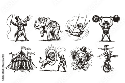 Vintage Circus Show Retro Design Elements Carnival Big Top Entertainment Nostalgic Vector Set