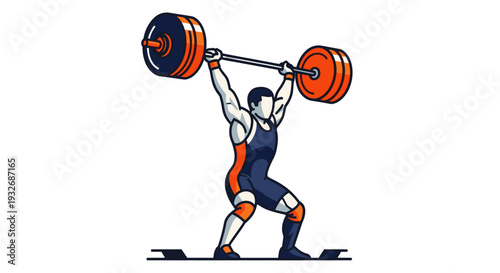 Illustration of a weightlifter lifting a heavy barbell, showing power, strength, and athleticism in a bold, graphic style, perfect for fitness-related themes and motivational content.