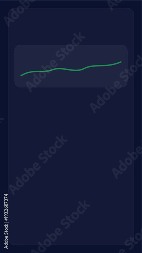 A green line graph rising on a dark blue screen viewed straight on in a professional setting