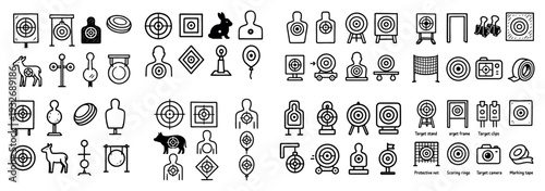 Shooting icons with bull eye rabbit deer outline