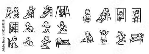 Playground icons with slide swing bench outline