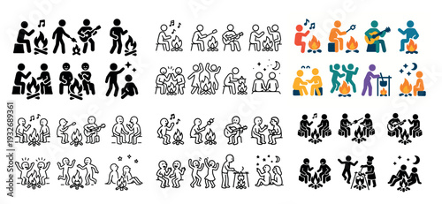 Community icons with people guitar drum colorful