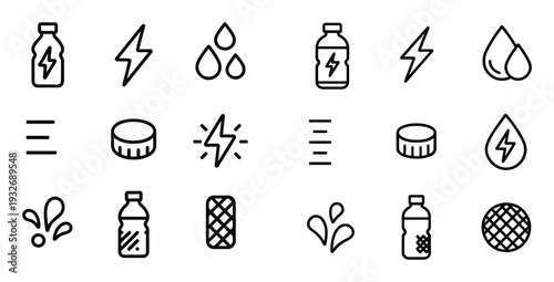 Beverage icons with bottle drop bolt minimal