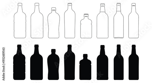 Collection of diverse vector bottle shapes for packaging design and product branding illustration graphic