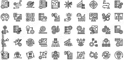 Business approach icons collection. Vector illustration. Strategic Plan, Business Goals, Vision Statement, Mission Alignment, Roadmap. Pro Vector	