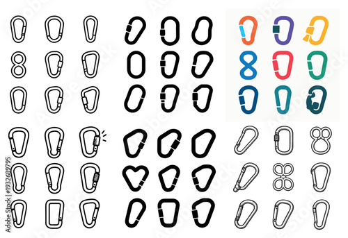 Climbing icons with carabiner belay figureeight colorful