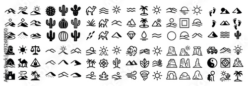 Nature icons with cactus camel palm minimal