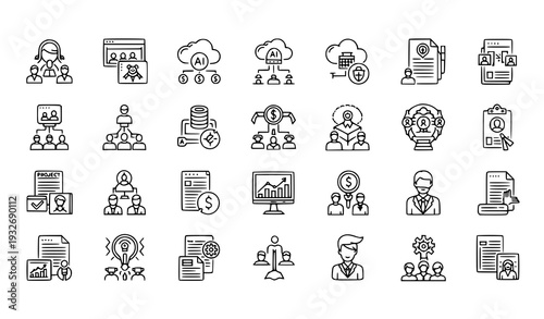 IT business management line editable icon set vector