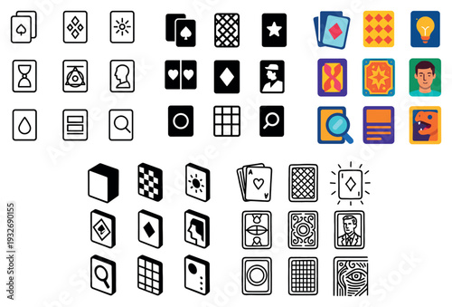 Games icons with playing card back face outline