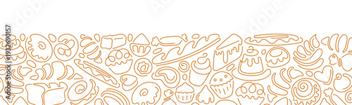 Bakery line backdrop. Vector graphic template. Bread, croissant, cake