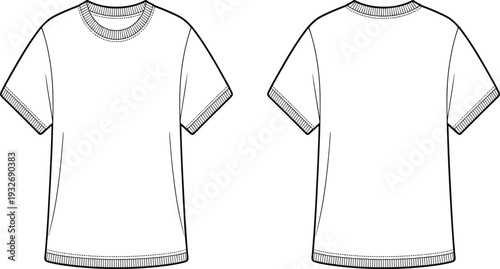 White t- shirt with gray ribbed cuffs and collar shown from front and back t-shirt