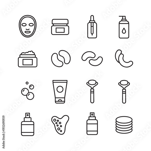 Collection of skincare and beauty treatment icons in a clean, minimalist line art style