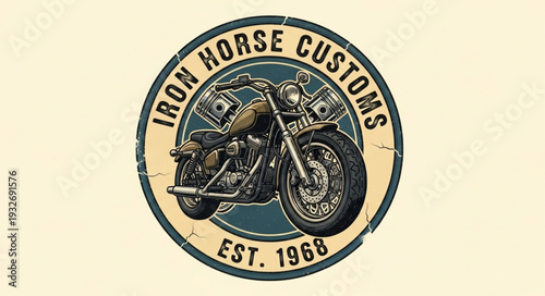 Iron Horse Customs logo featuring a classic motorcycle design, established in 1968.