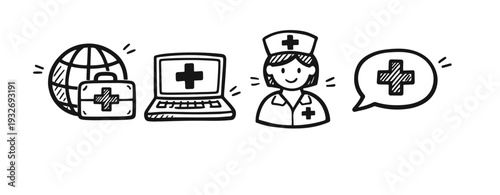 Healthcare digital transformation: telemedicine icons with nurse and medical technology