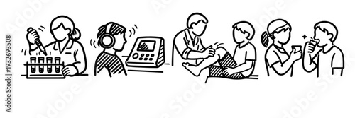 Medical professionals and patients in healthcare activities illustrations