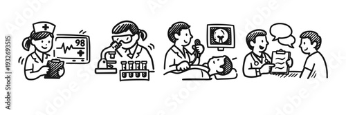 Healthcare professionals in various medical roles