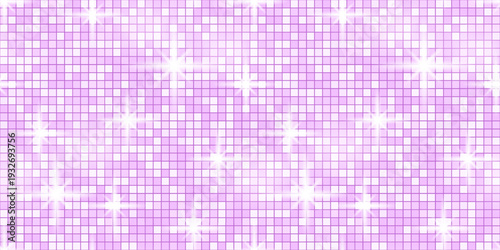 Disco glitter sequin with background pink texture and backdrop purple glam. Dance tile pattern with ball party rose and seamless mosaic retro. Sparkle floor disco with vector pool background