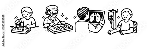 Stages of medical care: patient diagnosis treatment and recovery