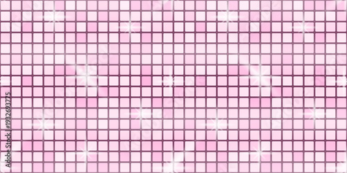 Disco glitter sequin and background pink texture with backdrop purple glam. Dance tile pattern and ball party rose with seamless mosaic retro. Sparkle disco floor and vector background