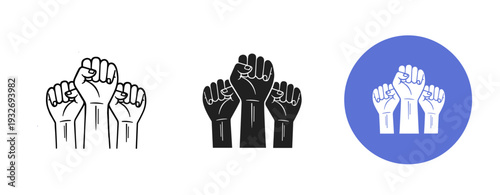 Illustration of unity and strength with raised fists in various styles