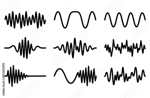 Sound wave rhythm and audio signal vector icon set.