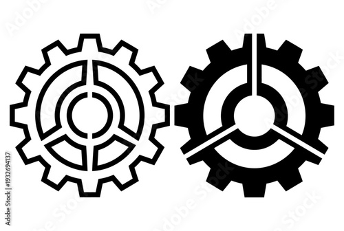 Gear wheel mechanism vector icon with outline and silhouette