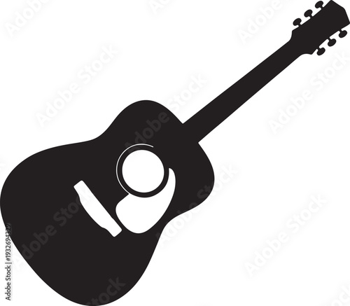 Black silhouette of an acoustic guitar on a white background musical instrument black and white