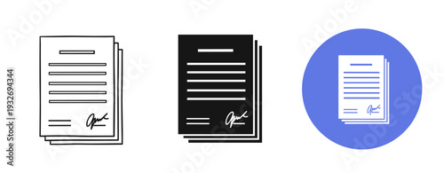 Document set with signatures: black, white, and blue variations
