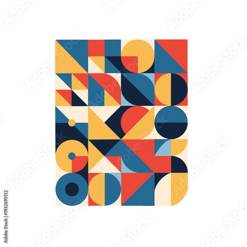 A seamless abstract geometric mosaic pattern featuring a colorful vector design of square tiles and cube shapes in blue green and yellow for a stylish modern