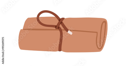 Textile cosmetic bag, soft fabric pouch tied with string. Portable makeup toiletries organizer, case. Beauty accessory for personal items. Flat vector illustration isolated on white background