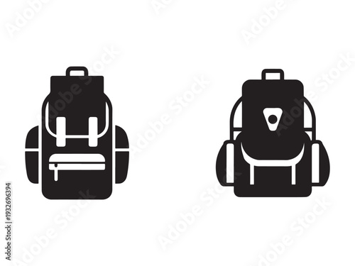 Backpack school bag icons  black silhouettes on white background for travel and education concepts  luggage symbols