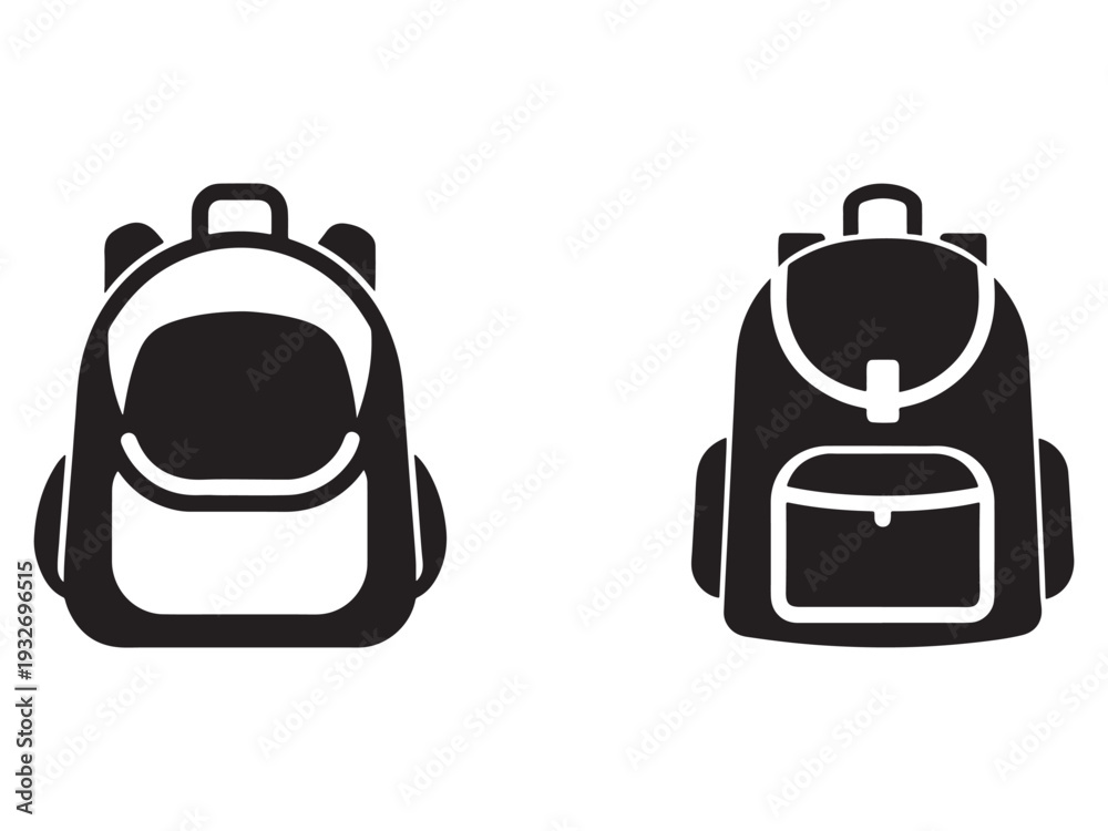 Fototapeta premium Backpack school bag icons silhouette style simple black and white illustrations for design and education concepts