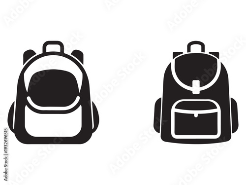 Backpack school bag icons silhouette style  simple black and white illustrations for design and education concepts