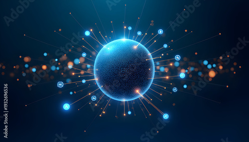 Futuristic AI Sphere with Glowing Network Connections, Artificial Intelligence, Big Data Visualization, Digital Transformation, Innovation Technology Concept