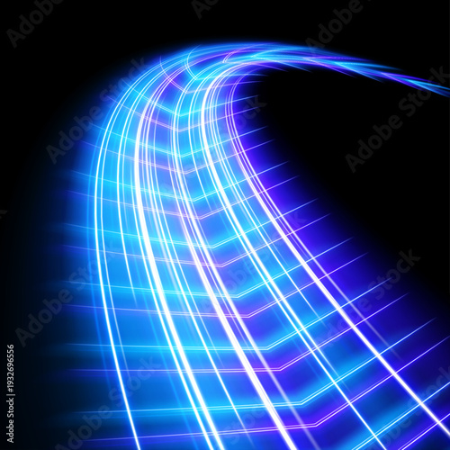 Fotografie Rainbow speed trail twists swiftly across the scene, leaving glowing curved paths with subtle spark particles