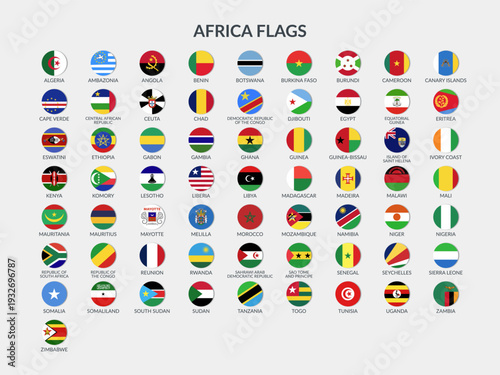 Flags of all African countries. Set of vector cliparts in flat style.
