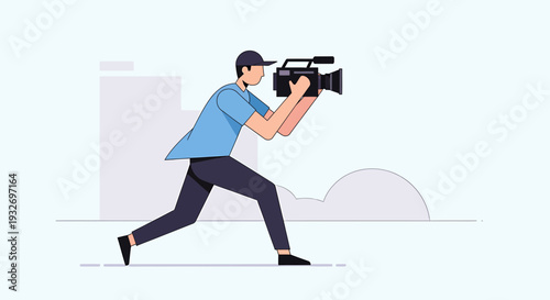 Filmmaker Capturing Footage with Professional Video Camera, Dynamic Action Shot