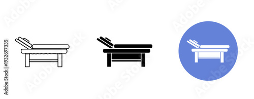 Minimalist adjustable massage table icon set with blue background