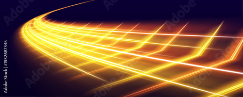 Photography Vibrant rainbow speed streak flows swiftly, leaving luminous curved paths and subtle spark particles for dynamic visuals