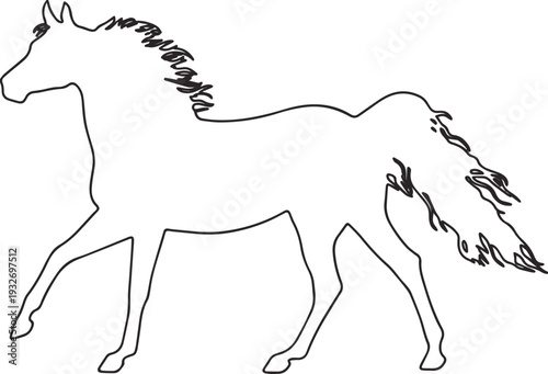 Create a realistic horse line art vector art with white background..