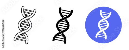 Dna helix variations: black and white, simple, blue background