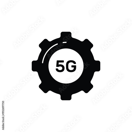 Icon of a cogwheel with '5G' inside a circle, symbolizing the industrial or technological application of 5G networks.