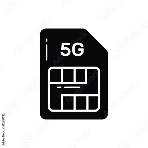 Minimalist icon of a SIM card labeled '5G', representing cellular technology and mobile device connectivity.