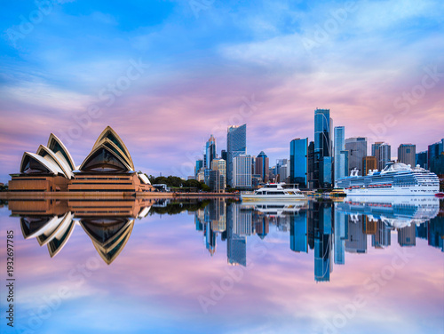 Canvas Print Panoramic Sydney city and harbor seascape in Australia.