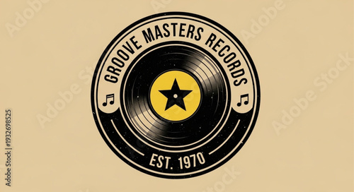 Groove Masters Records logo featuring a vinyl record with a star in the center, established in 1970.
