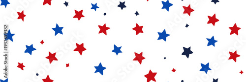 Red and blue stars forming a cheerful, seamless American flag inspired pattern. USA colors star pattern creating a patriotic background